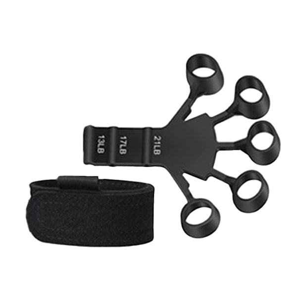 Fingerstrækker Silikon Håndgreb Styrketræner Finger Flexion Extension Træning Styrke Sort med Justerbar Rem