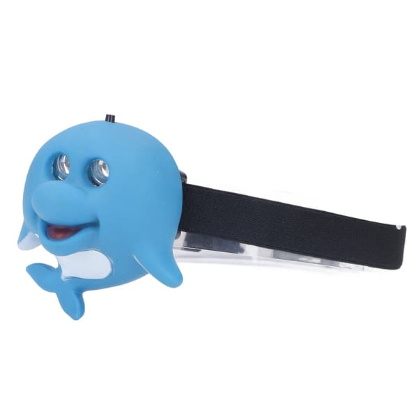 Kids Headlamp Blue Dolphin Shape Eco-Friendly Plastic 2 Light Modes Portable Battery Powered Headlight for Outdoor Use