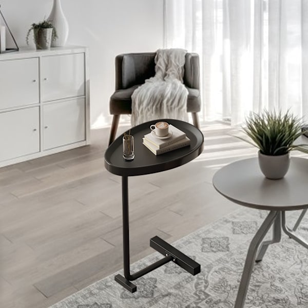 C-format sidobord litet ägg Ovalt soffände Soffbord som glider under för vardagsrummet Svart