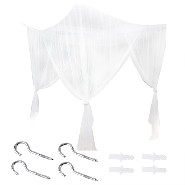 4 hjørnestolp seng himmelseng myggenet Full Queen King Size senge (hvid)