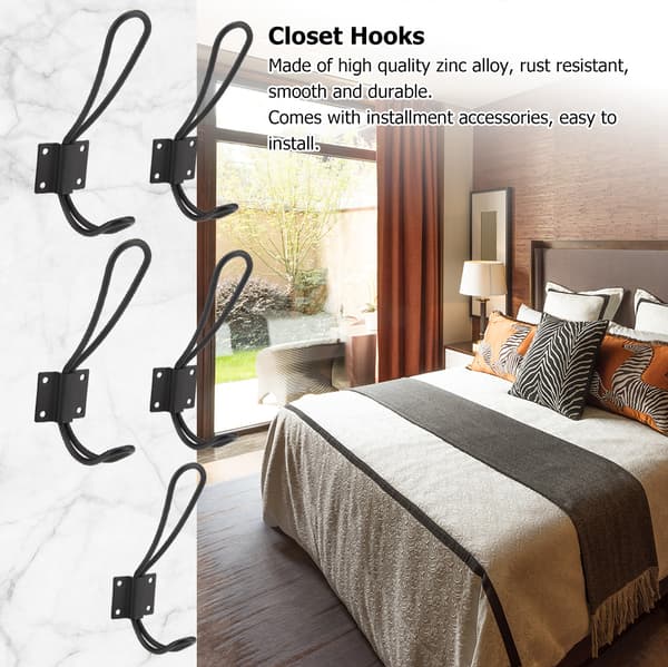 Vintage Style Double Coat Hat Hooks Wardrobe Hanger (5 Pcs Black L)