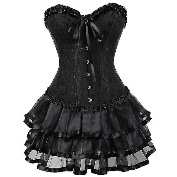 Plus Size Sexy Burlesque Korsett-kjole Sett XS - Overbust Korsett med Mini Skjørt Tutu