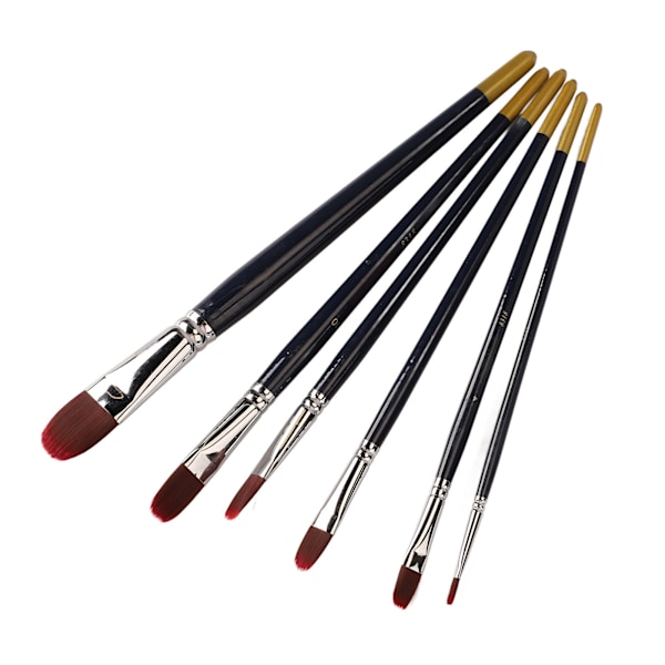 6 stk Akrylmaling Penselsett for Nybegynnere Jevn Maling Tykkere DIY Nylon Hår Malepensler for Negle- og Ansiktsmaling