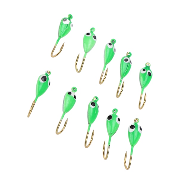 10 Styck Isfiske Jiggar Hullingförsedda Vinter Jigging Lures Mini Krok Tillbehör Grön grodyngel Form