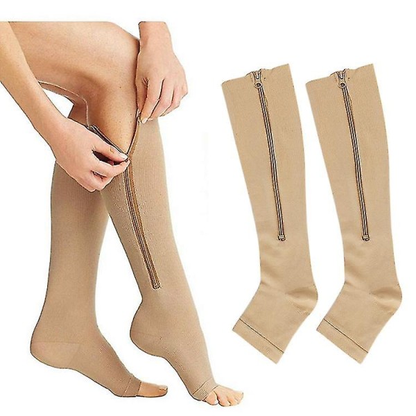 Et par kompressionsstrømper med lynlåsstrømper Vene elastiske sokker Sports Løbefodbold Skin color XXL
