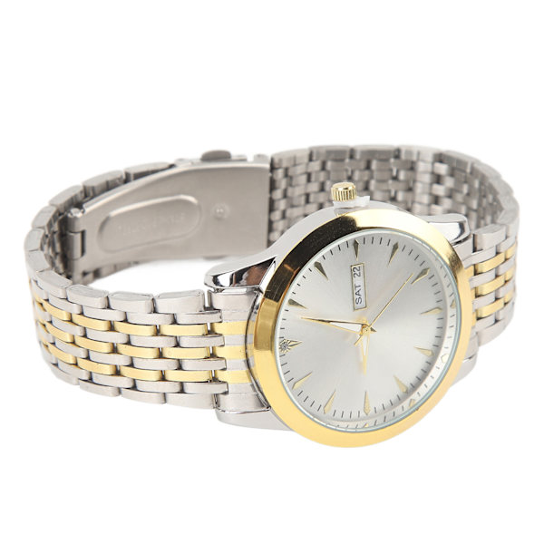 Quartz Herre-ur Kommerciel Dual Date Stilfuld Klassisk Quartz Rustfrit Stål Dress Ur Guld og Sølv Armbånd Hvid Urtavle