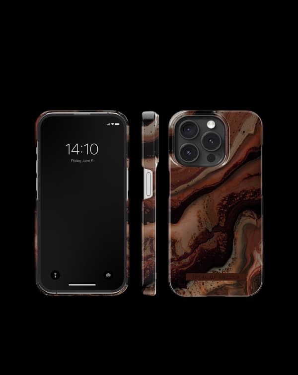 Printed Case MagSafe Kompatibel med iPhone 15 Pro Dark Amber Marble Brun brown