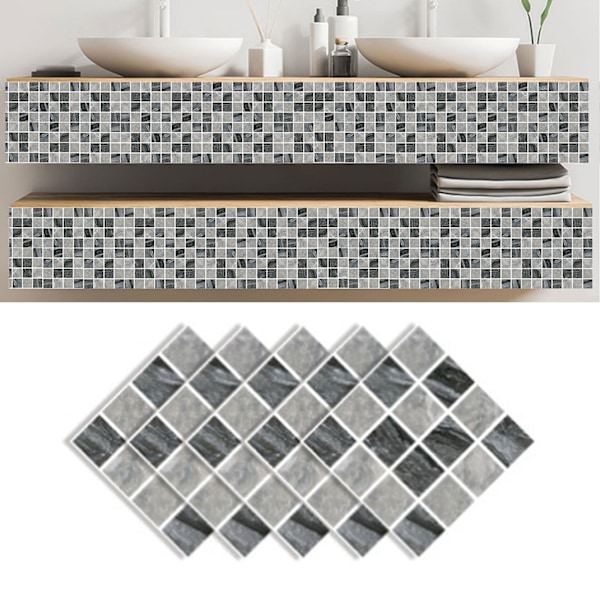 30 kpl mosaiikkitapetit PVC 3D vedenkestävä öljynkestävä itseliimautuva seinätarra keittiötasolle vaaleanharmaa ruudullinen