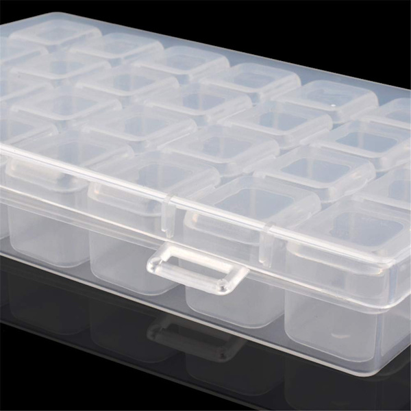 28 Ruter Transparent Akryl Neglekunst Dekorasjoner Oppbevaringsboks Strassperler Container Case