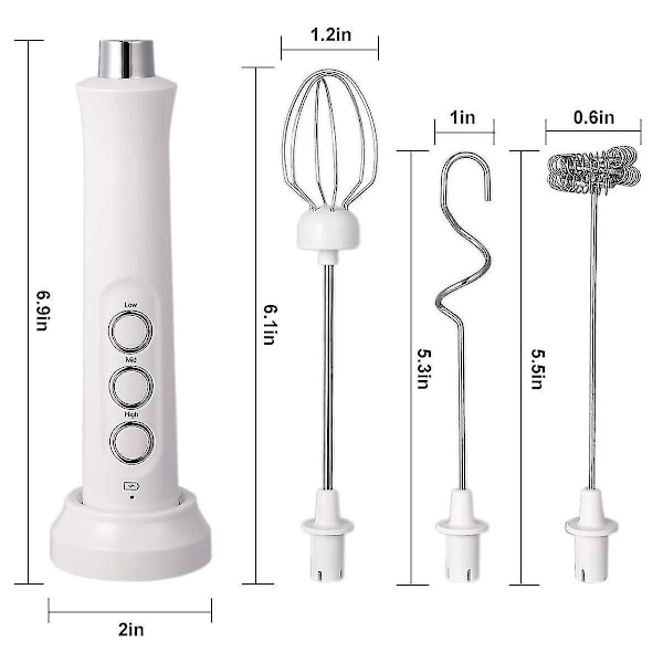 Elektrisk USB-uppladdningsbar mjölkskummare handhållen med 3 hastigheter och 3 rostfria vispar