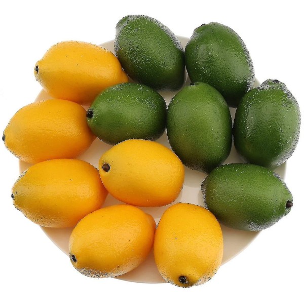12 stk kunstig citronsimulering Naturtro cituser Gul citron & grøn lime falsk frugt til hjemmekøkkendekoration