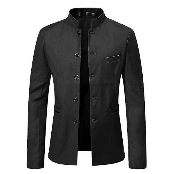 Enkelknäppt kavajjacka med mandarin krage för män - Business Style (XL, Svart)