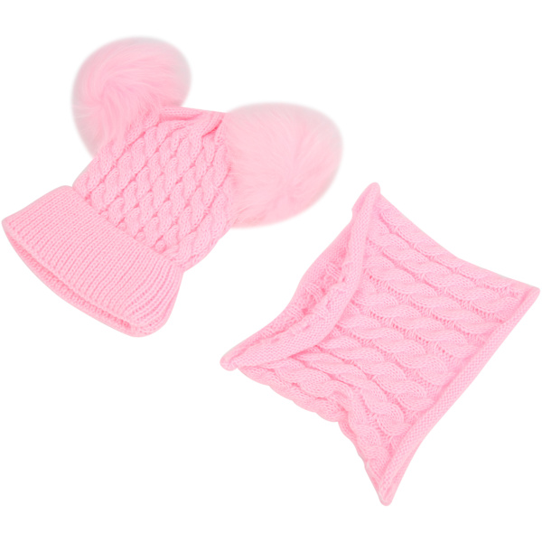 Barn Vinter Varm Hålla Stickad Mössa Scarf Småbarn Pojkeflicka Söt Halsvärmare Rosa