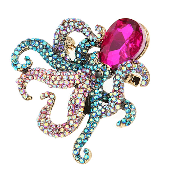 Blæksprutte Pin Brosche Lilla Hoved Havliv Metal Legering Tentakel Winding Crystal Smykker Brosche