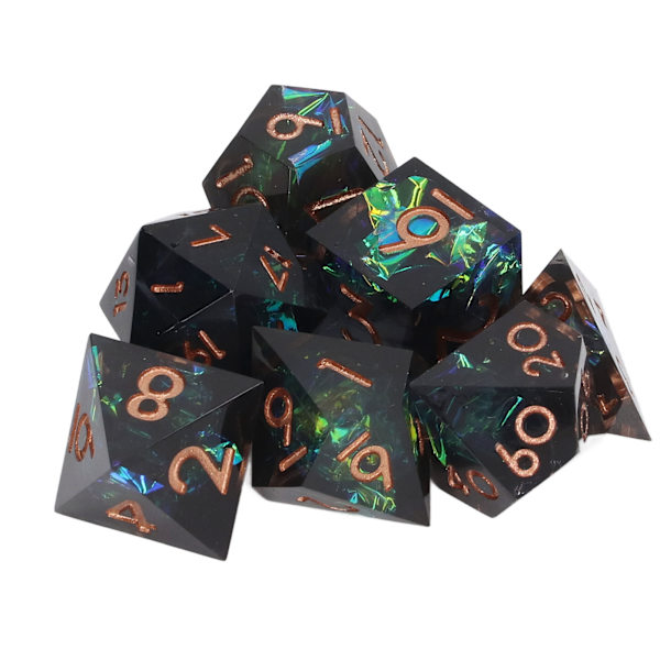 7 kpl Polyhedron-hartsipeliäiset Värilliset Noppakokoelma Numeroidut Lautapeleille Musta