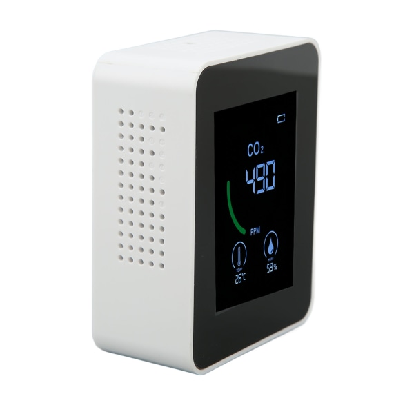 Kuldioxiddetektor USB-opladning TVOC-sensor Halvleder Luftkvalitetsmonitor med temperatur- og fugtighedstest Hvid