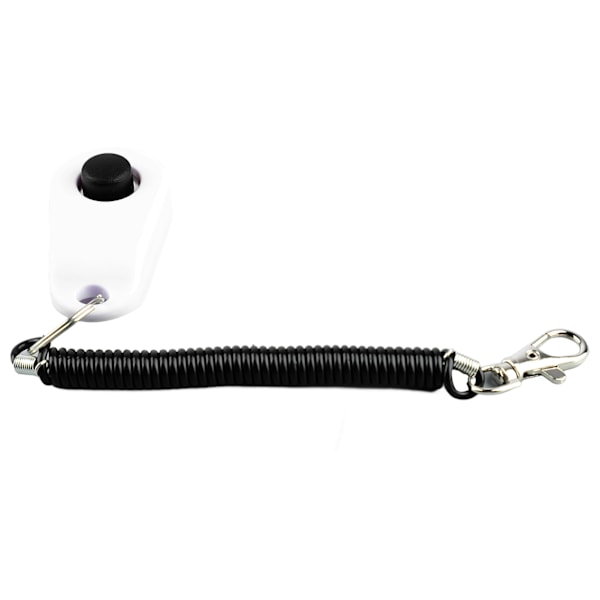 Koirien koulutusklikkeri Universal Interactive Pet Training Clicker mustalla pitkällä rannehihnalla ja renkaalla valkoinen