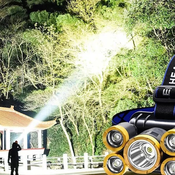 Headlamp 5 LED Plastic High Light Rechargeable 4 Modes 90° Adjustable Head Flashlight Light with Charger