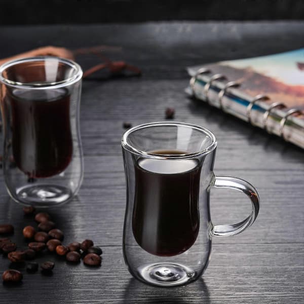 Dobbeltvæggede glaskrus, til cappuccino, te, latte, espresso, varm drik Without Handle