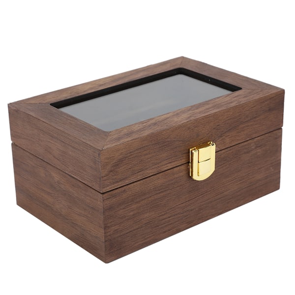 Trä 3 Grid Watch Display Box Transparent fönster Watch förvaringsbox (svart valnöt färg)