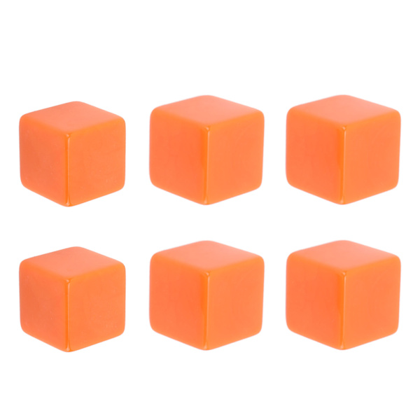 6ST Tomme terninger Kuber DIY Ufullstendige terningblokker Undervisningspartipuslespill 6-sidige terninger Plastkuber Oransje
