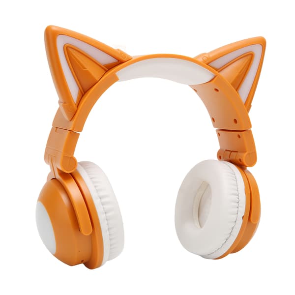 Cat Ear Bluetooth Headset Stereo Cute High Sensitivity Built-in Microphone Adjustable LED Kids Headset with 3.5mm Cable Yellow