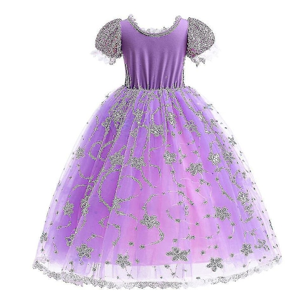 Elegant lila prinsessa Rapunzel klänning för flickor, barnbal aftonklänning