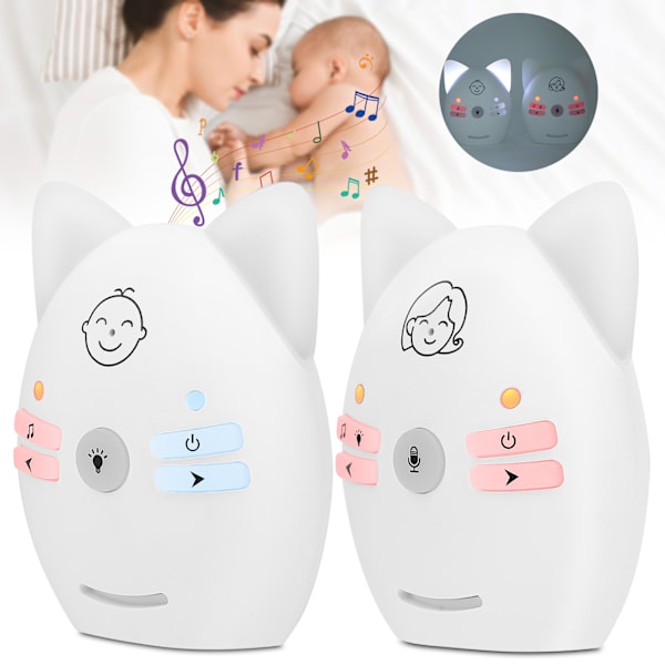 Digital Audio Baby Monitor Bærbar Trådløs To-vejs Spædbarnsmonitor med Natlys (EU Stik Audio Monitor)