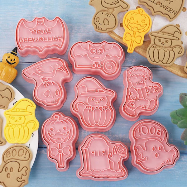 8 st 3D kexskärare Halloween Thanksgiving kexform Bakform Handpress kexstämpel