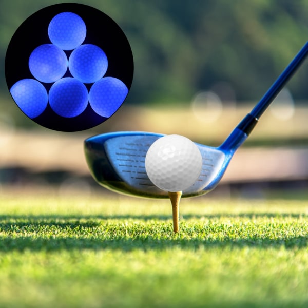 6 stk syntetisk gummi LED lysende golfball, lysende og attraktiv for natt- og dagstrening, blå