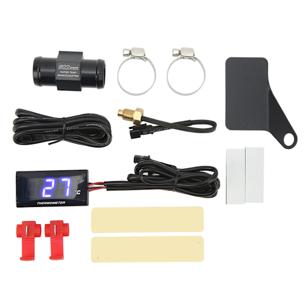 Motorsykkel Digital Vanntemperaturmåler Ultra Tynn DC 12V LCD Med 22mm Sensoradapter for De Fleste Motorsykler Blå
