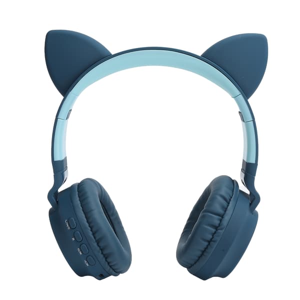 Katteøre Hovedtelefoner 3D LED Lys Trådløs Bluetooth 5.0 Foldbar Headset med Mikrofon Blå