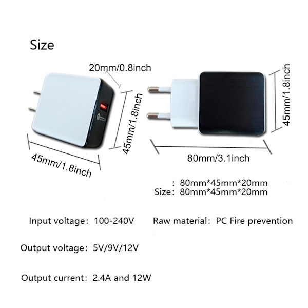 Universal QC3.0 USB-lader EU-stik 18W Quick Charge 3.0 Hurtigadapter Vægstik Mobiltelefonlader