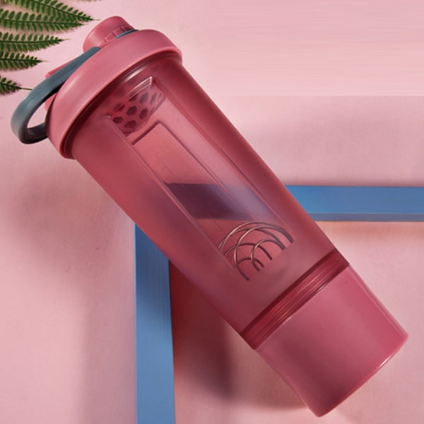 Sportvattenflaska i Plast Transparent Bärbar Frostad Shakerkopp med Blender 600ml Röd 600ml
