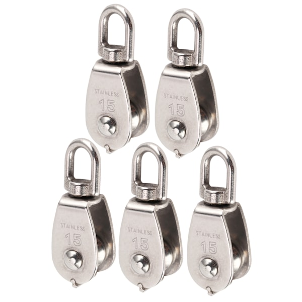5 stk. enkel remskive ruller rustfrit stål 1500 kg leje med tykkelse 15 mm/0,6 tommer Robust hardware