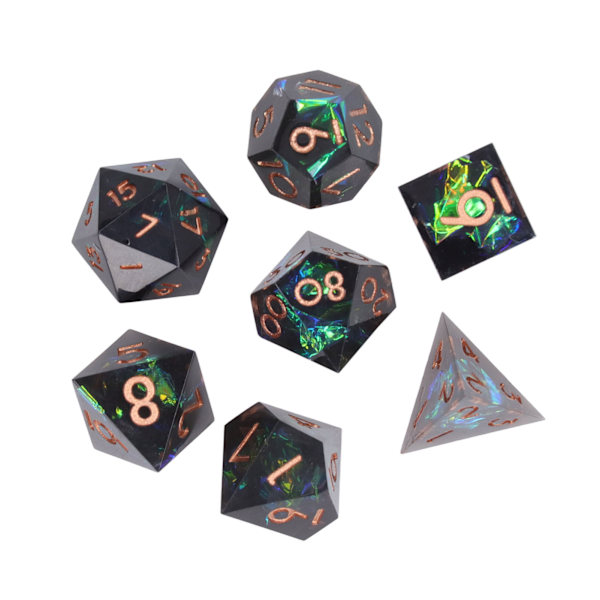 7 kpl Polyhedron-hartsipeliäiset Värilliset Noppakokoelma Numeroidut Lautapeleille Musta