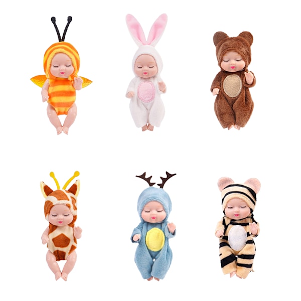 6 st Mini Sova Rebirth Dolls Miniatyr dockleksaker för bebis Barn Flickor Födelsedagspresent
