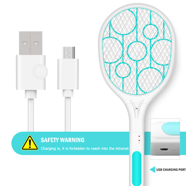 Elektrisk LED Uppladdningsbar Bug Swatter Fly Killer Swatter Racket Zap Mosquito Swatter Killer Racket