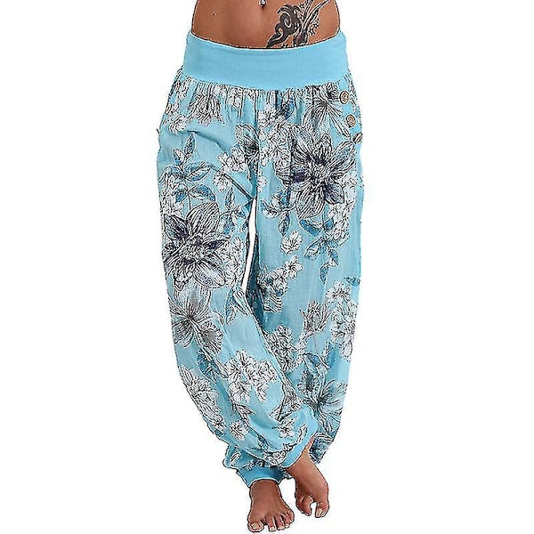 Dam Oversized Sky Blue Tryckta Harem Byxor Vida Ben Harem Byxor 5XL