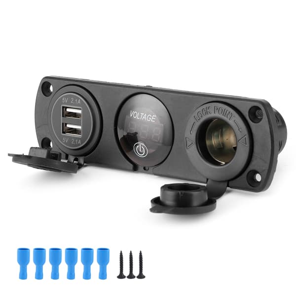 3-hulls bryterpanel dobbel USB LED digitalt voltmeter sigarettennerlader for bil