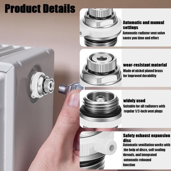 3-delt sett med radiatorluftventiler, 1/2\" automatisk radiatorluftventil, varmtvannsventil