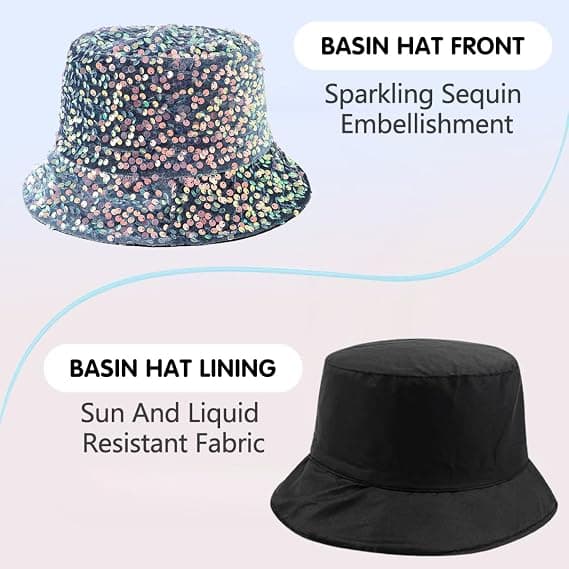 Paillet hat, unisex, glitrende solhat, glitterhat med diskokugle