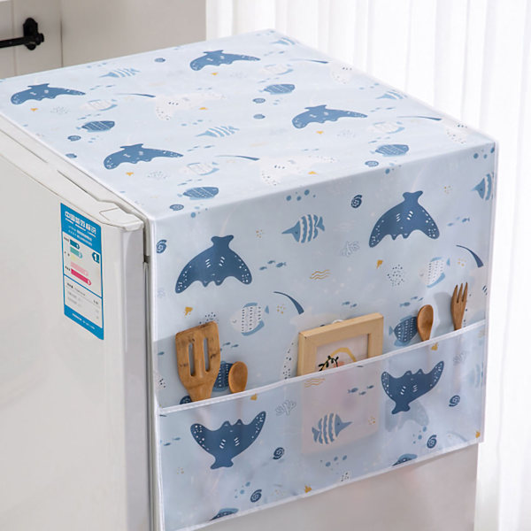 Jääkaapin pölysuoja PEVA Home Veden- ja öljynkestävä Jääkaapin suojakansi Keittiöpyyhe Happy Sea 130x55cm/51.2x21.7in