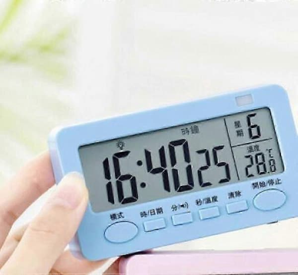 Digital køkkentimer, stort LED-display, høj alarm, intelligent timer til køkken og multifunktionel studentervækkeur. (Blå)