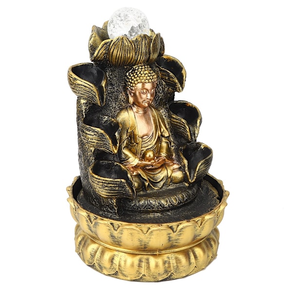Työpöydän fontäänikoriste Buddha virtaava vesi koristeella valolla ja pallokoristeella HomeUS-liitäntä 110V