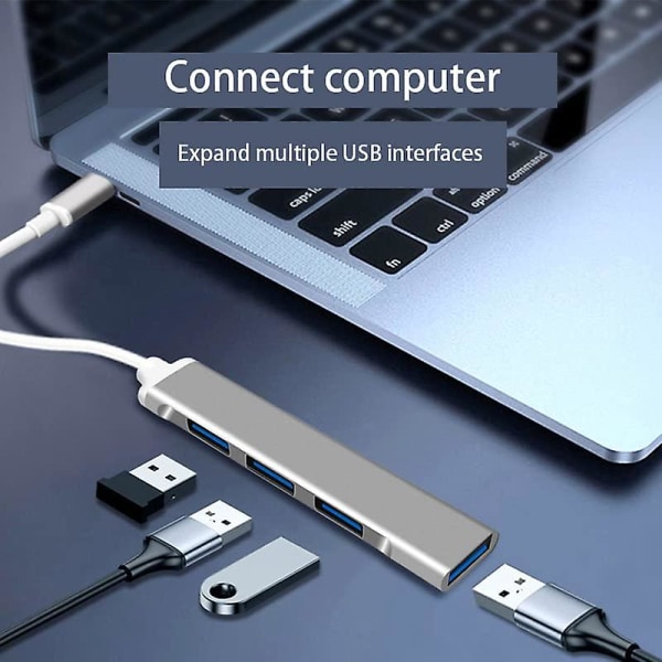 Typ C 3.0 Hub 4 Port Typ C Splitter Ultratunn USB Data Hub Bärbar USB Port Expander Dator Macbook Typ C-enhet