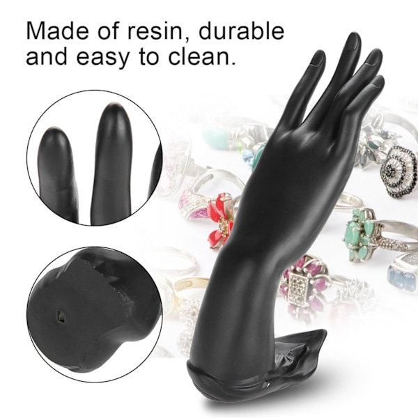 Harpiks Mannequin Hånd Finger Smykker Ring Armbånd Display Holder Stativ (Harpiks Sort)