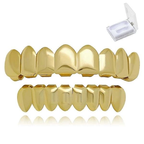 18k belagt guld messing tandsæt skinnende hiphop til mænd og kvinder Guld tænder blanke gyldne tænder tilbehør Gold