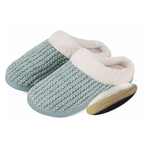 Tofflor för kvinnor Warm Memory Foam Anti-halk husskor Bekväma bomullstofflor Hem sovrumsskor inomhus och utomhus Green 10.3inch