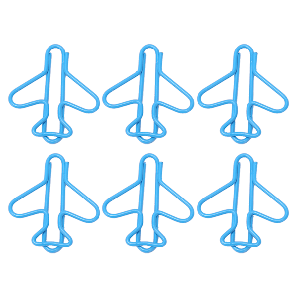 100 st Söta Gem av Papper Flygplansform Design Täckta Trådar Ljus Färg Fancy Pappersklämmor för Scrapbook Kort Pappershantverk Blå